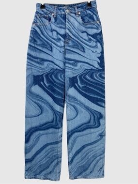 Wild Fable Baggy Wide Leg Jeans Blue Fluid Print Swirl Warped Psychedelic Y2K S